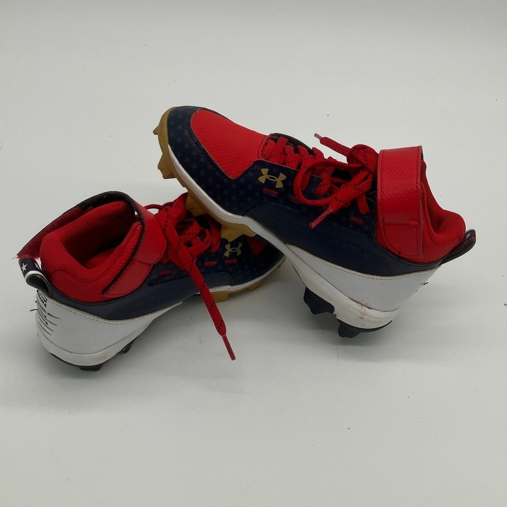 Under Armour Kids Football Cleats Red White Blue Stars Athletic Shoes Size 1Y